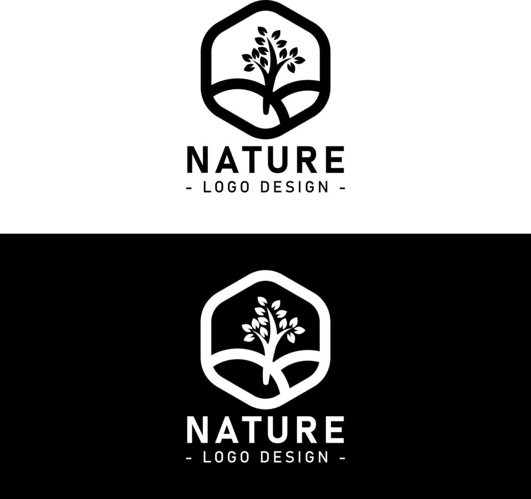 diseño de logotipo de naturaleza, plantilla de vector de fondo de paisaje de árbol