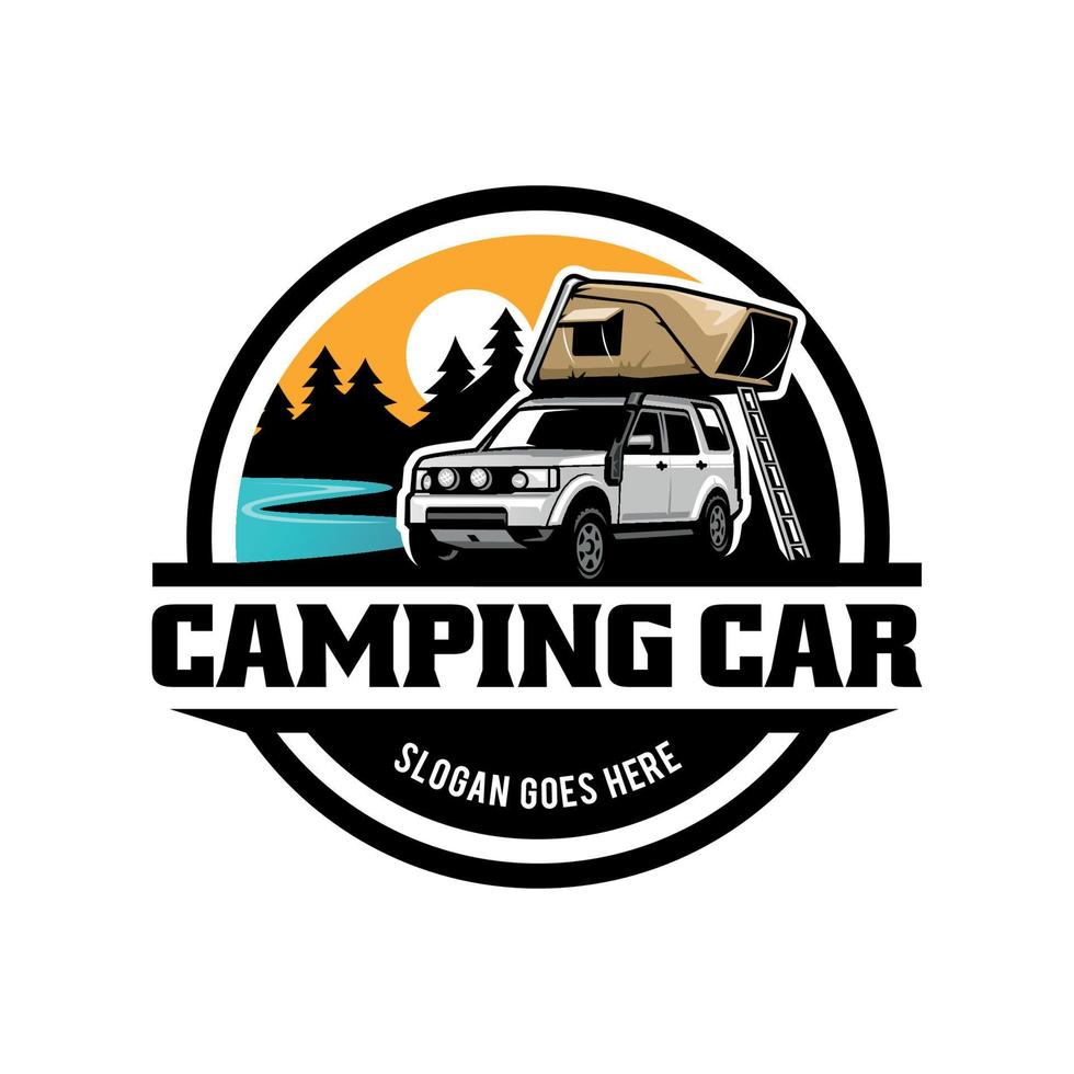 camping car with roof top tent logo vector