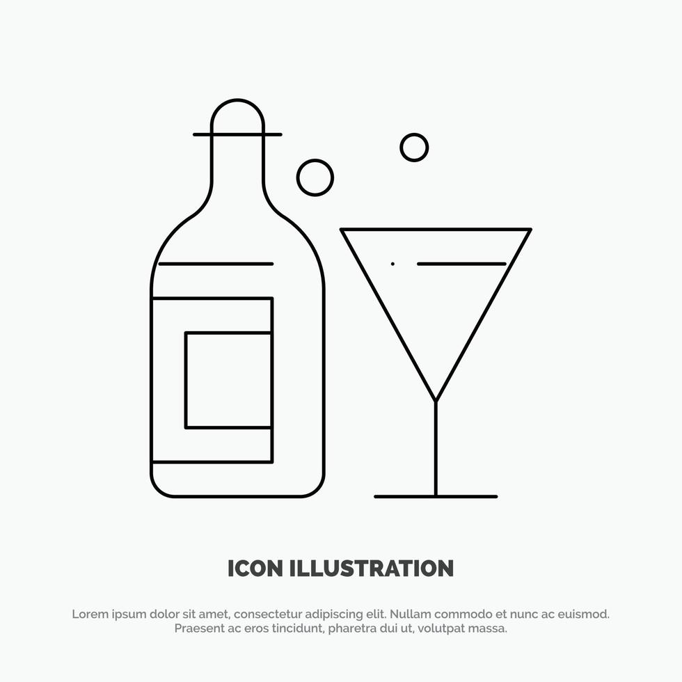 vector de icono de línea de vino de botella de bebida de vidrio