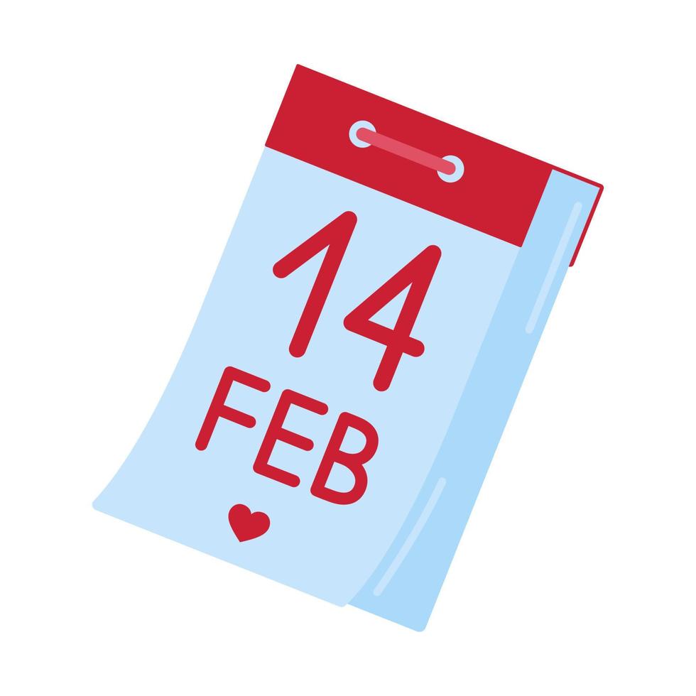 14 February, valentine's day tear-off, wall calendar. Vector flat illustration isolated on white background