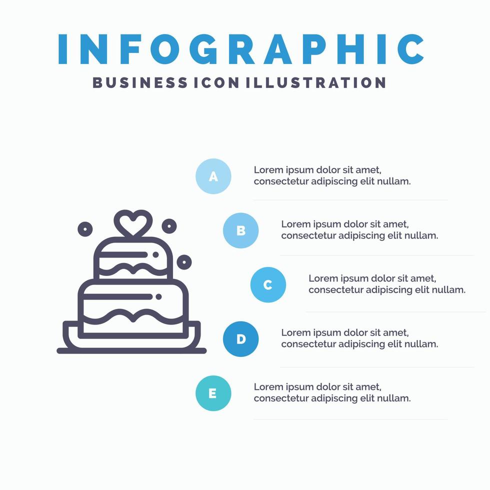 Cake Love Heart Wedding Line icon with 5 steps presentation infographics Background vector