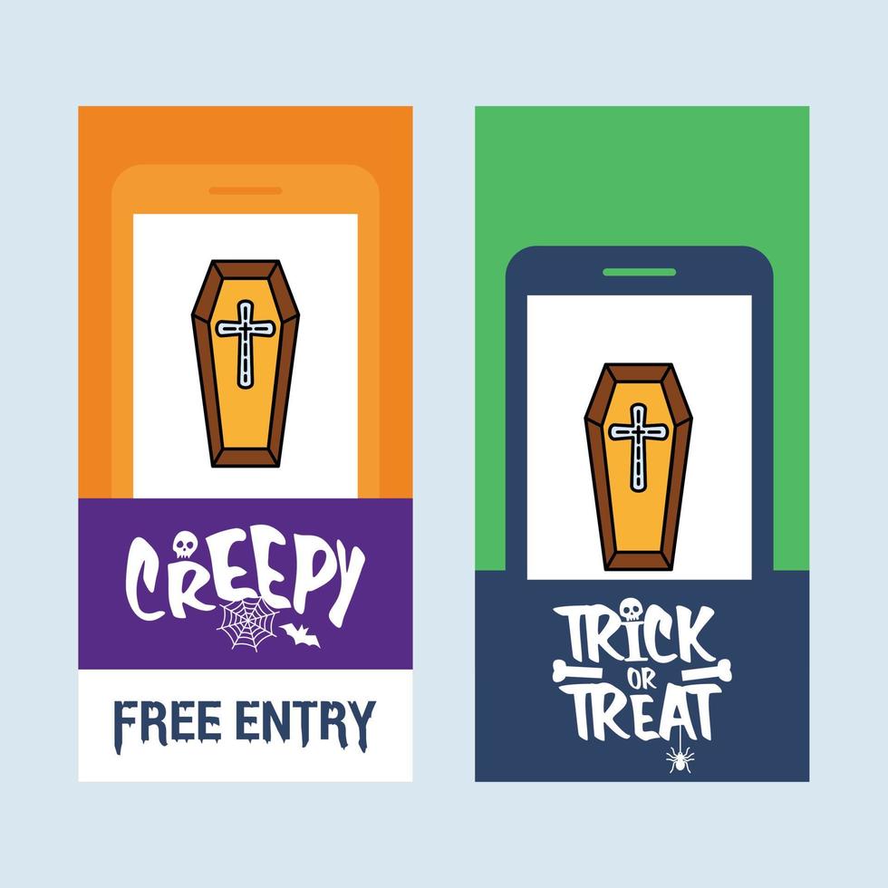 Happy Halloween invitation design with coffins vector