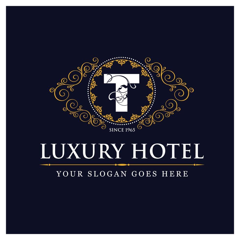 diseño de hotel de lujo con logo y vector de tipografía