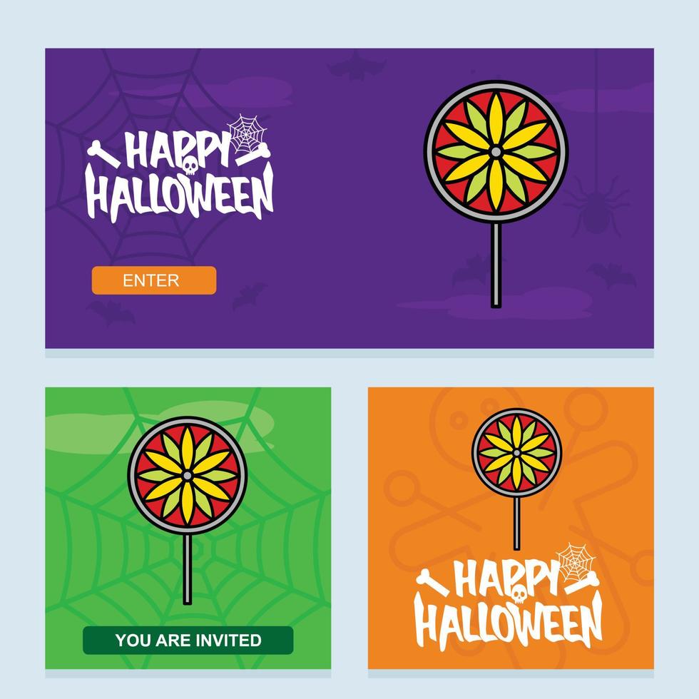 diseño de invitación de halloween feliz con vector de caramelo