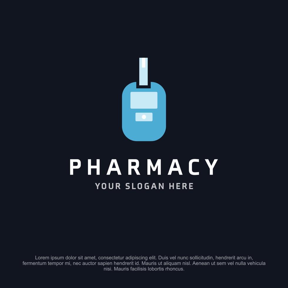 Pharmacy logo design with typography and dark background vector