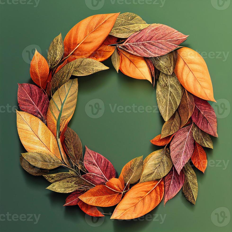 Autumn wreath, garland, frame. Berries, pumpkins, fruits, leaves. Copy space. Banner. photo