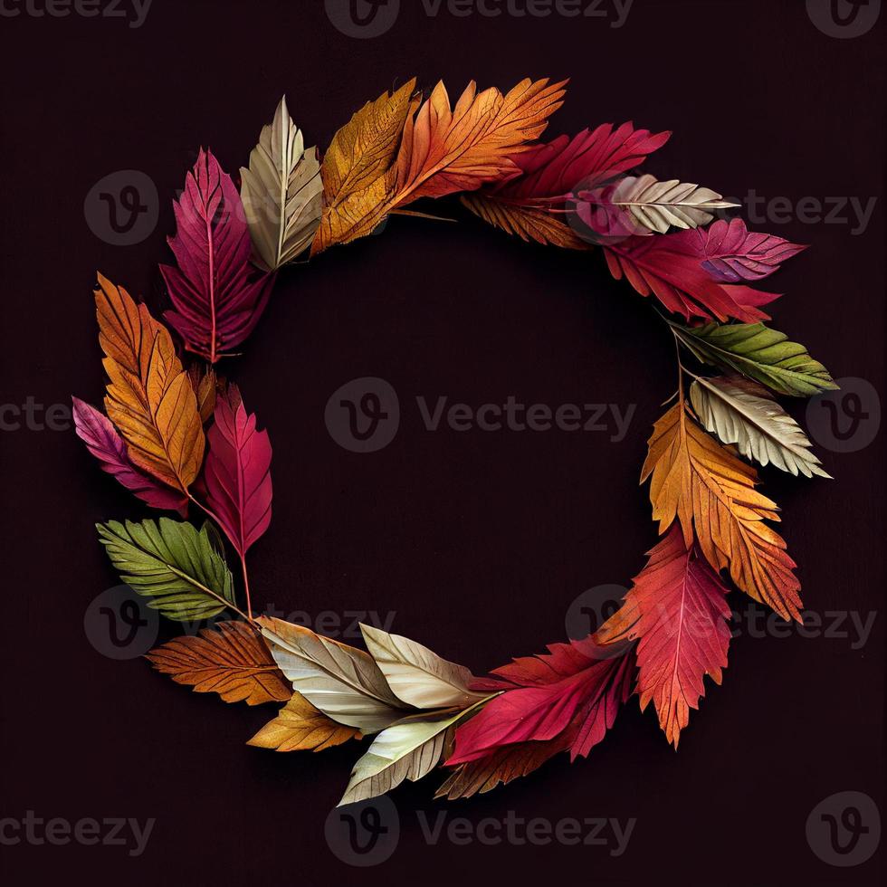 Autumn wreath, garland, frame. Berries, pumpkins, fruits, leaves. Copy space. Banner. photo