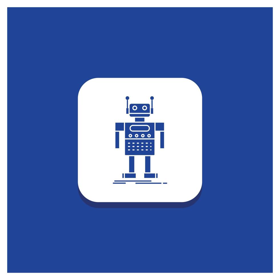 Blue Round Button for robot. Android. artificial. bot. technology Glyph icon vector