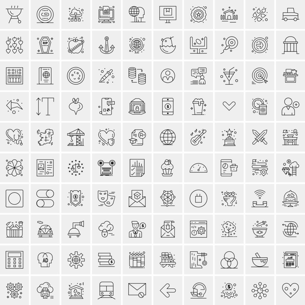 paquete de 100 iconos de líneas universales para móviles y web vector