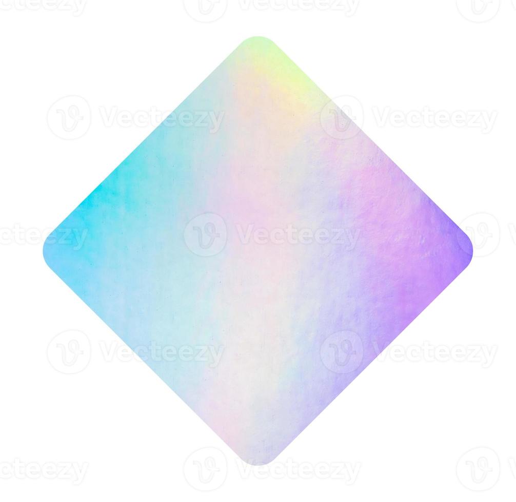 Blank square adhesive holographic foil sticker label isolated on white background photo