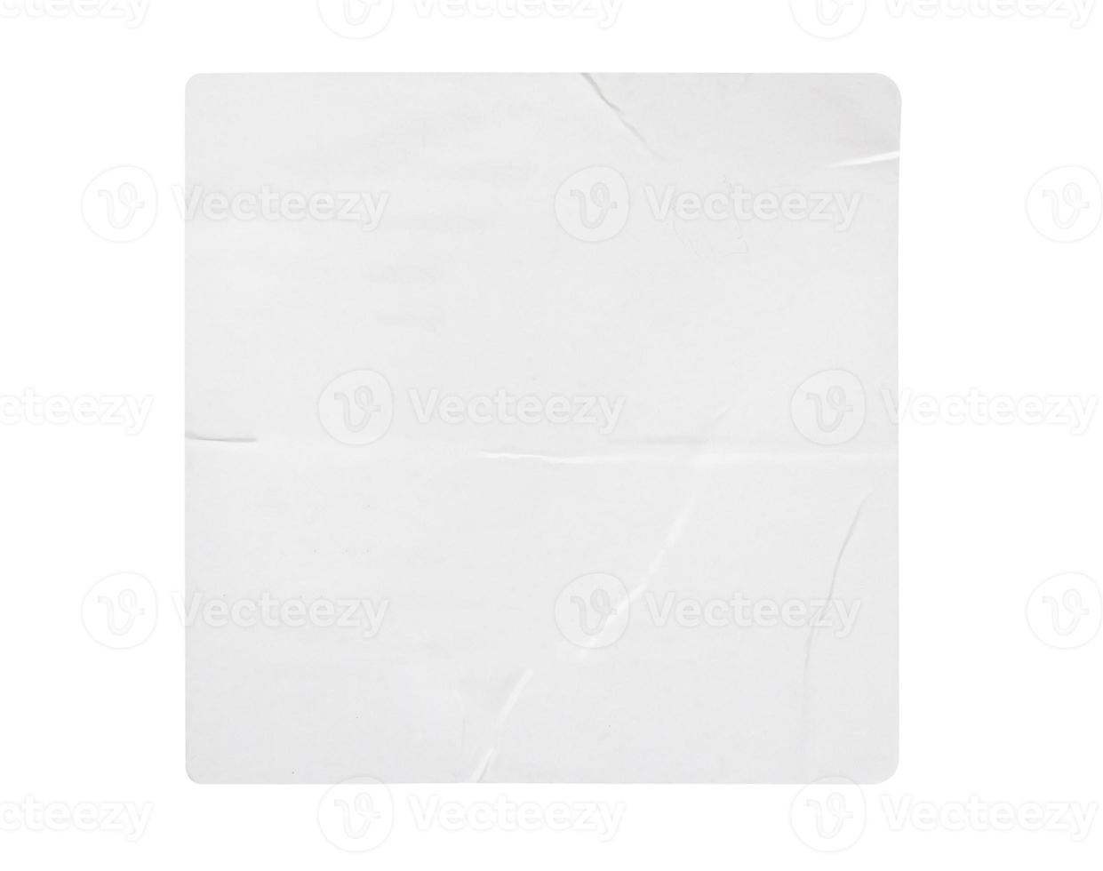 Blank white square paper sticker label isolated on white background photo