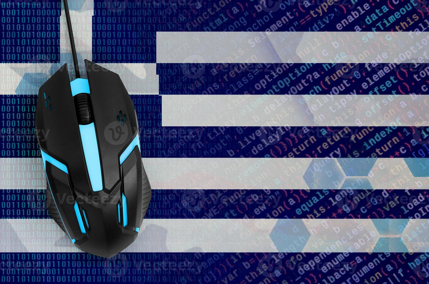 Greece flag  and computer mouse. Digital threat, illegal actions on the Internet photo