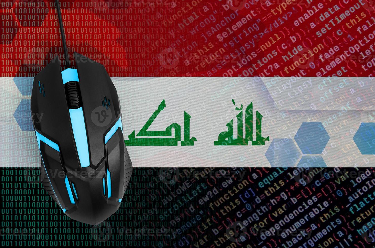 Iraq flag  and computer mouse. Digital threat, illegal actions on the Internet photo