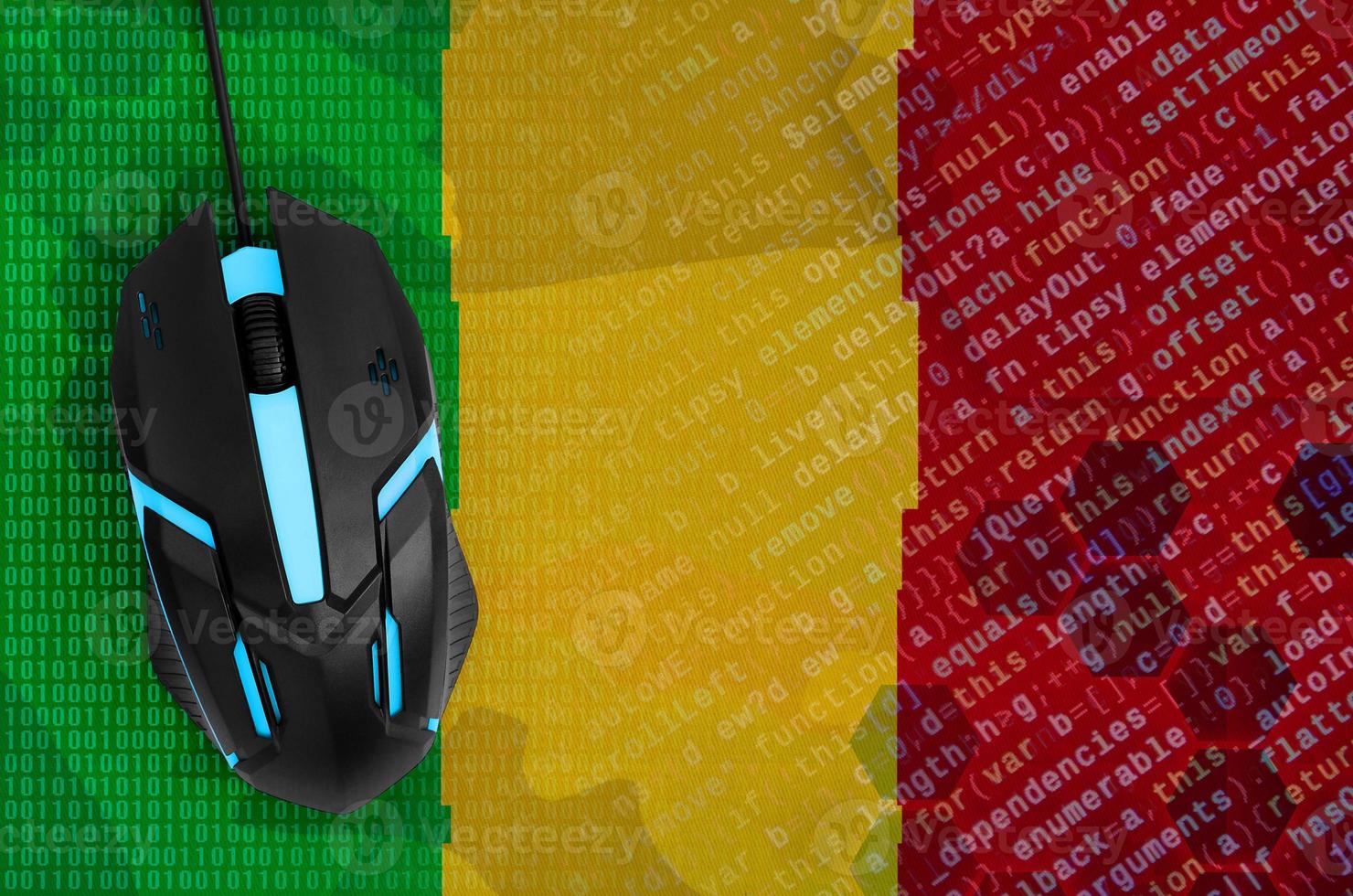 Mali flag  and computer mouse. Digital threat, illegal actions on the Internet photo