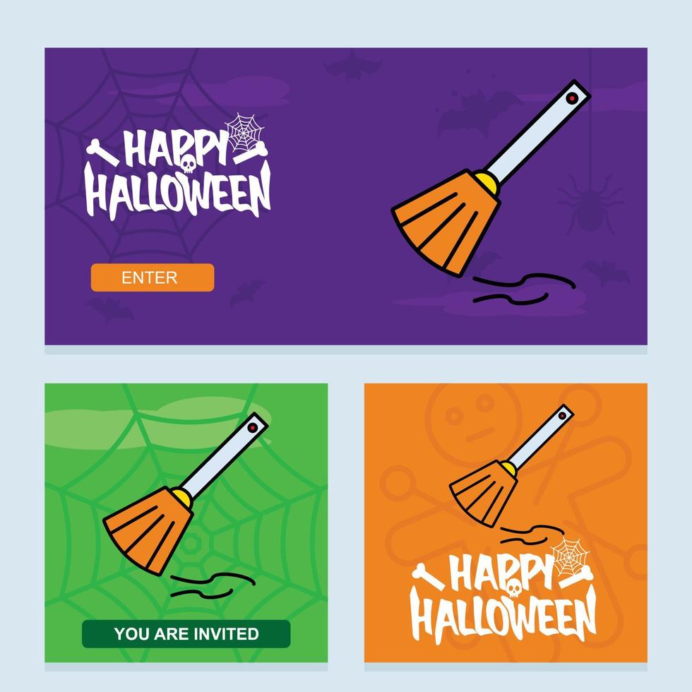 diseño de invitación de halloween feliz con vector de escoba