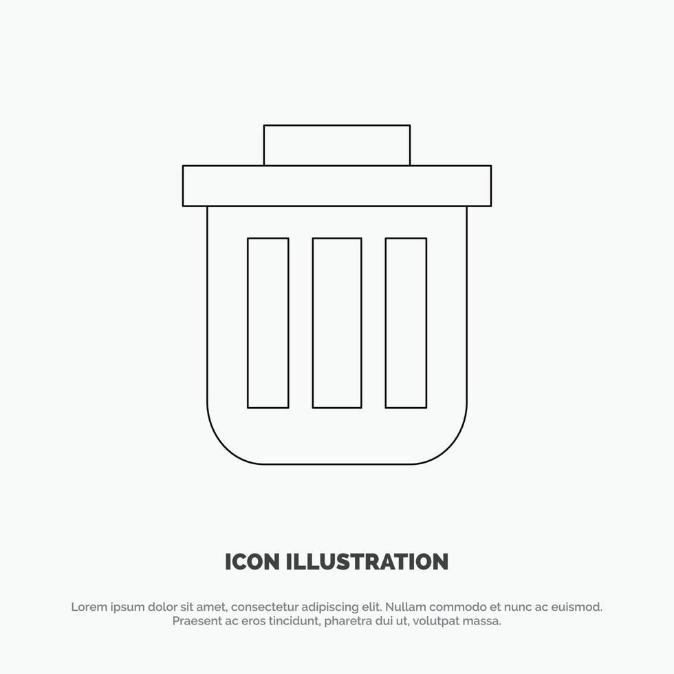 Trash Basket Bin Can Container Dustbin Office Line Icon Vector