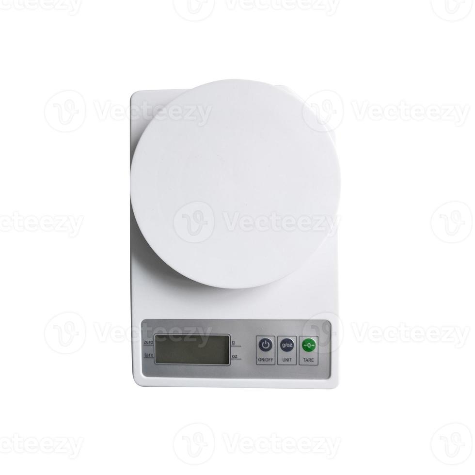 Digital kitchen scales isolated on white background. photo