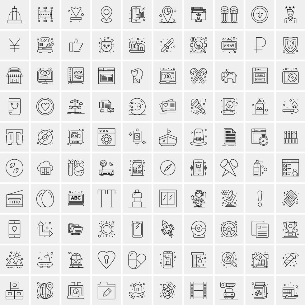 paquete de 100 iconos de líneas universales para móviles y web vector