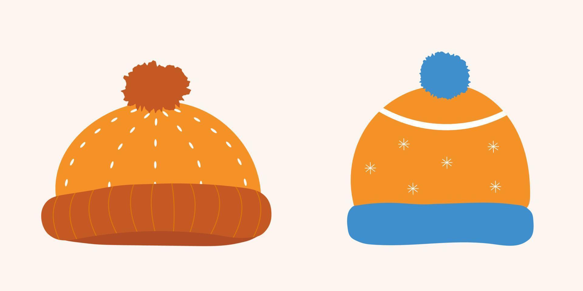 Winter hats. Hand drawn headwear isolated on white background. Vector illustration