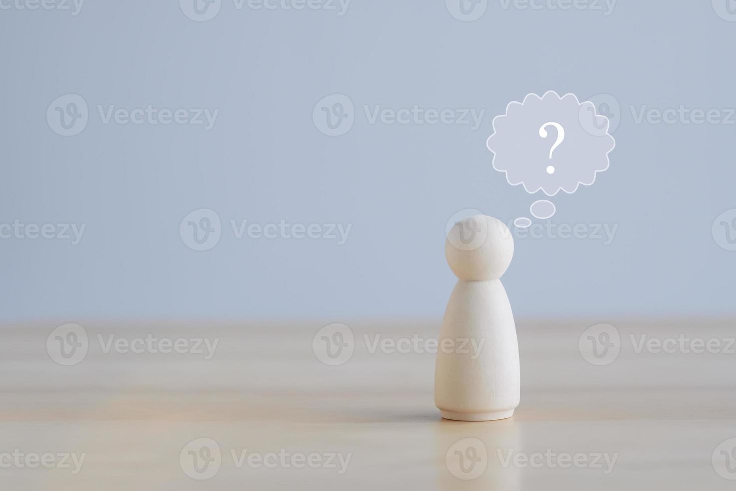 Human figure with question mark symbol on speech bubble. Ask, FAQ, Advice, Support, Problem and solution concept. photo