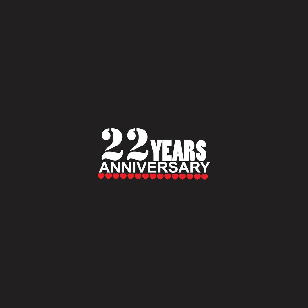 Logotipo de celebración de aniversario de 22 años, letras a mano, signo de 22 años, tarjeta de felicitación vector