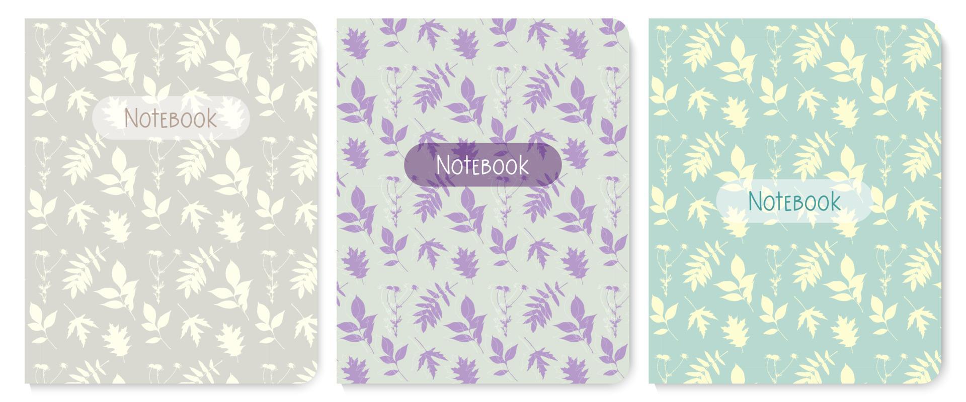 Notebook, diary covers set. Herbal herbarium floral design. For notebooks, planners, brochures, books, catalogs, cards, invitations etc. vector