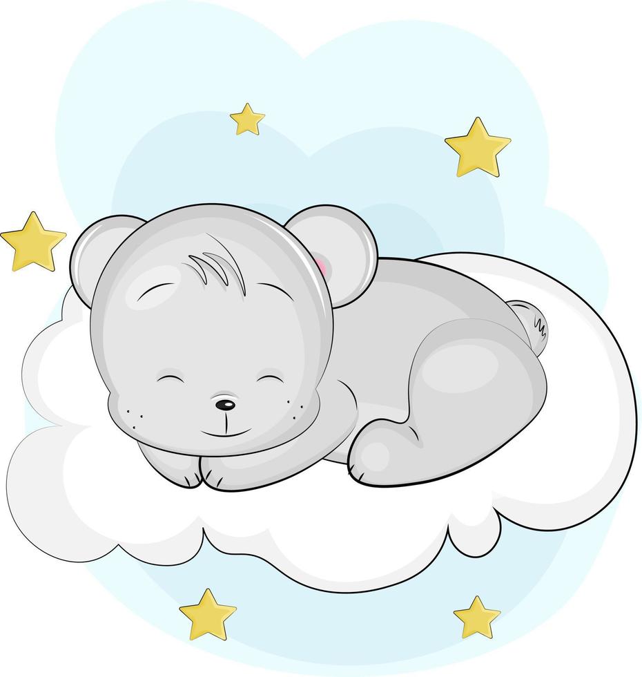 baby bear sleeping on the cloud vector