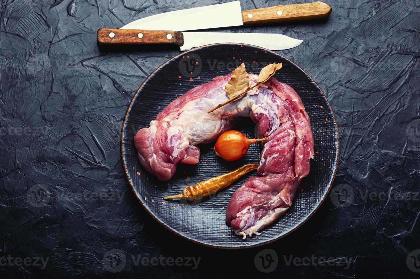 Uncooked pork meat, fresh meat photo