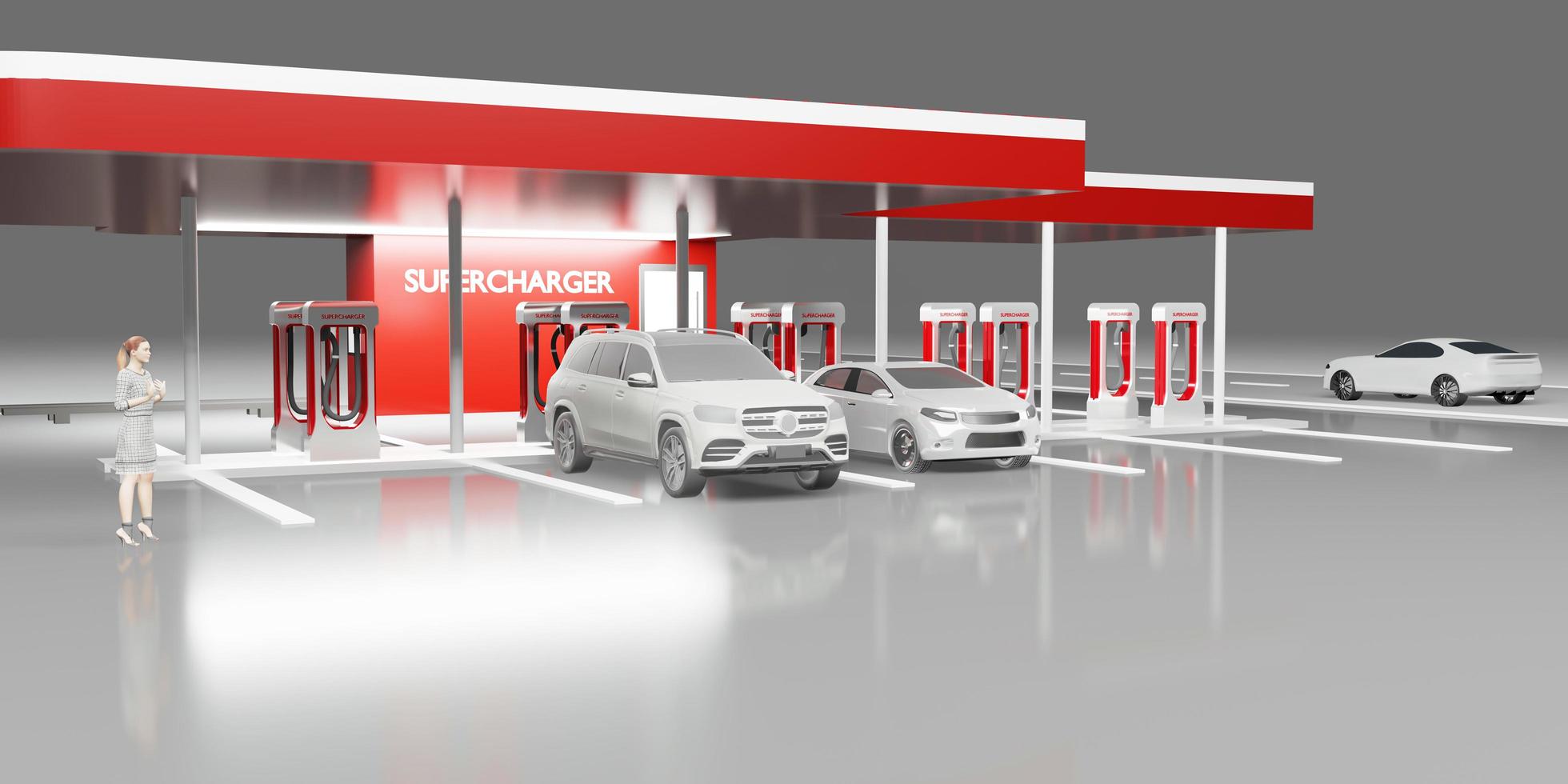 car charging station electric car power station charging in the garage 3d illustration photo