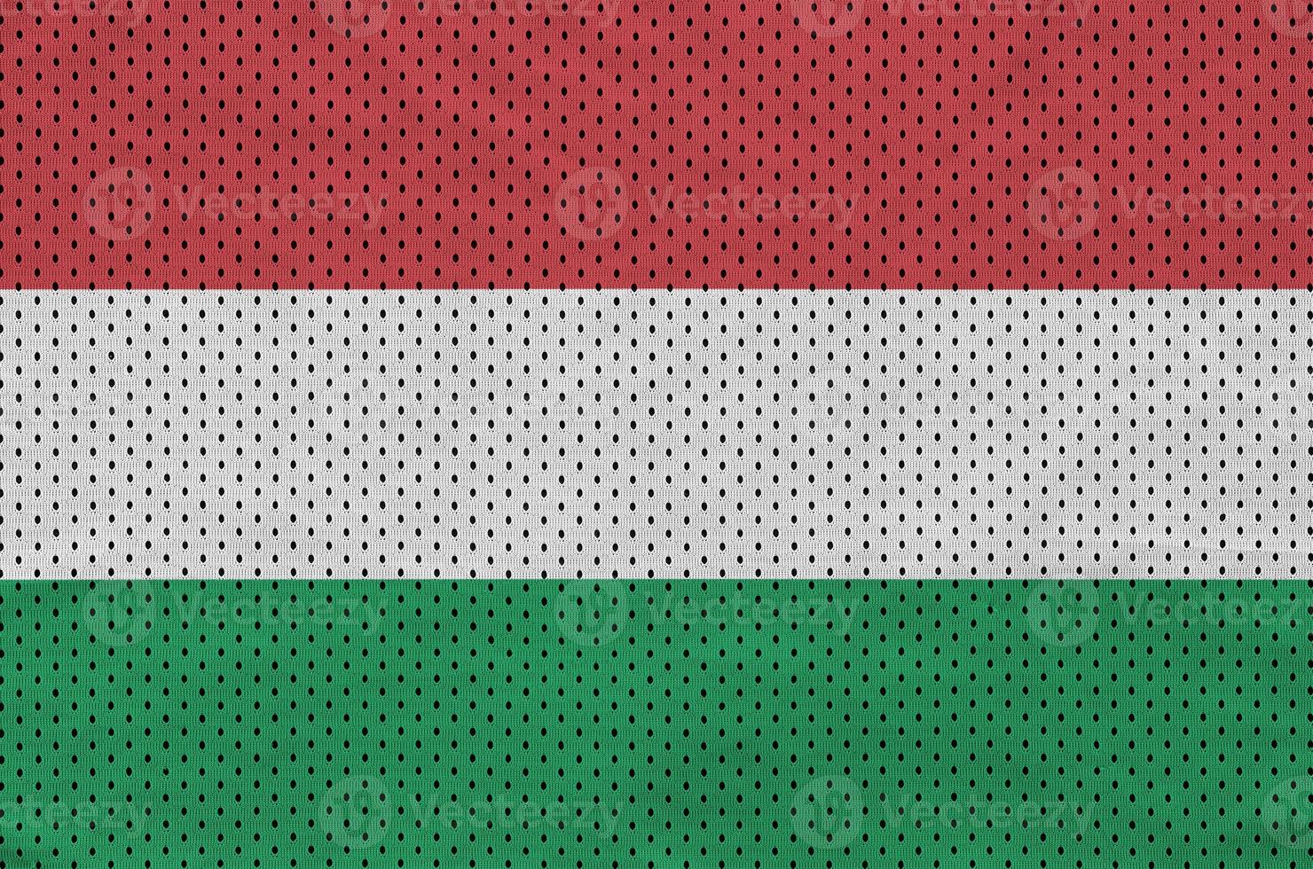 Hungary flag printed on a polyester nylon sportswear mesh fabric photo