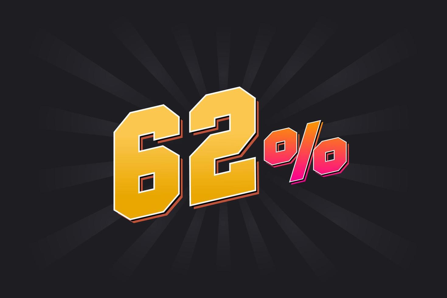 62 discount banner with dark background and yellow text. 62 percent sales promotional design. vector