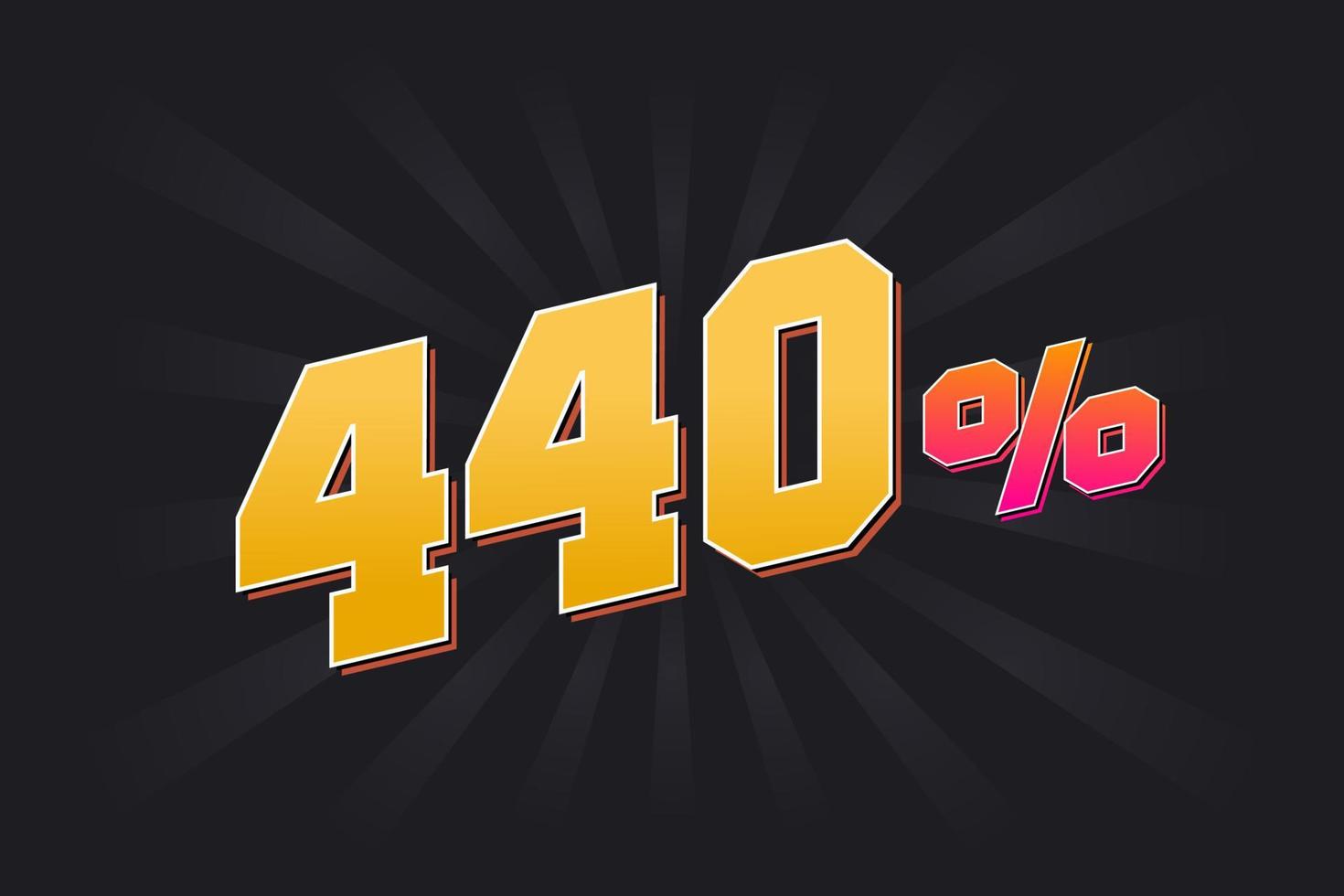 440 banner de descuento con fondo oscuro y texto amarillo. 440 por ciento de diseño promocional de ventas. vector