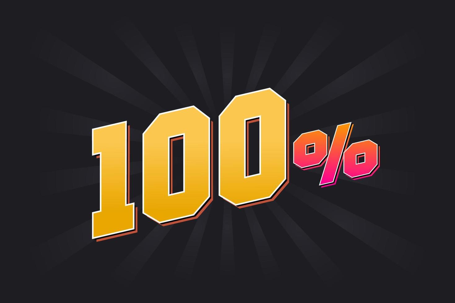 100 banner de descuento con fondo oscuro y texto amarillo. 100 por ciento de diseño promocional de ventas. vector