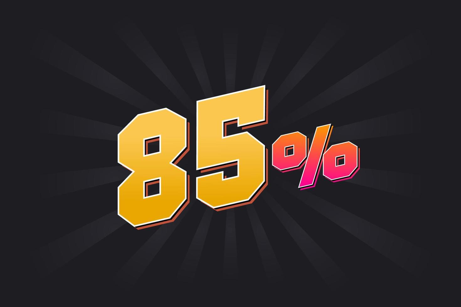 85 discount banner with dark background and yellow text. 85 percent sales promotional design. vector