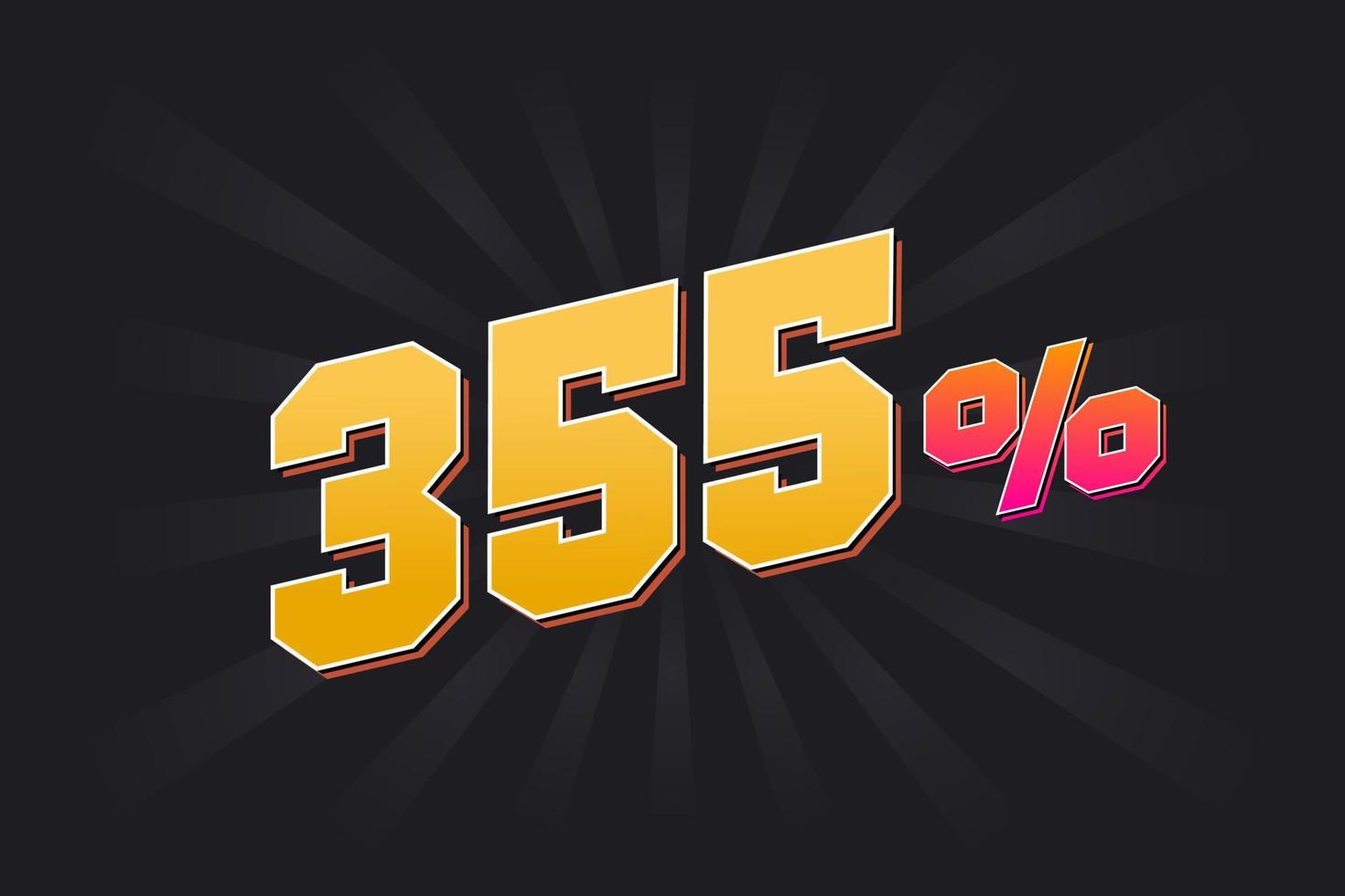 355 discount banner with dark background and yellow text. 355 percent sales promotional design. vector