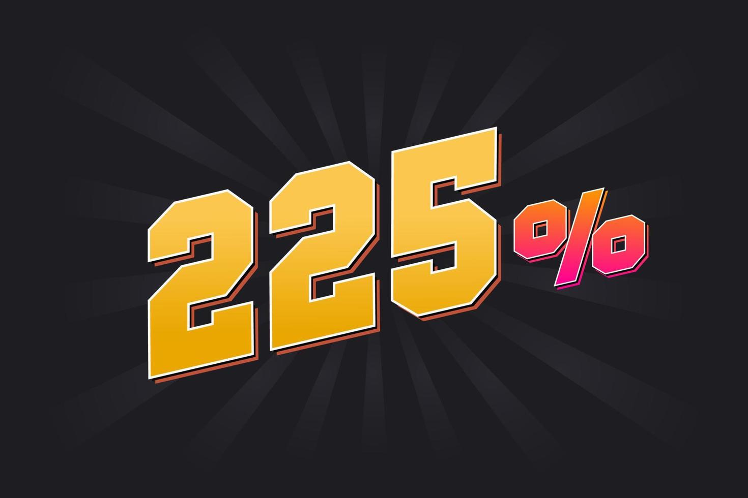 225 banner de descuento con fondo oscuro y texto amarillo. 225 por ciento de diseño promocional de ventas. vector