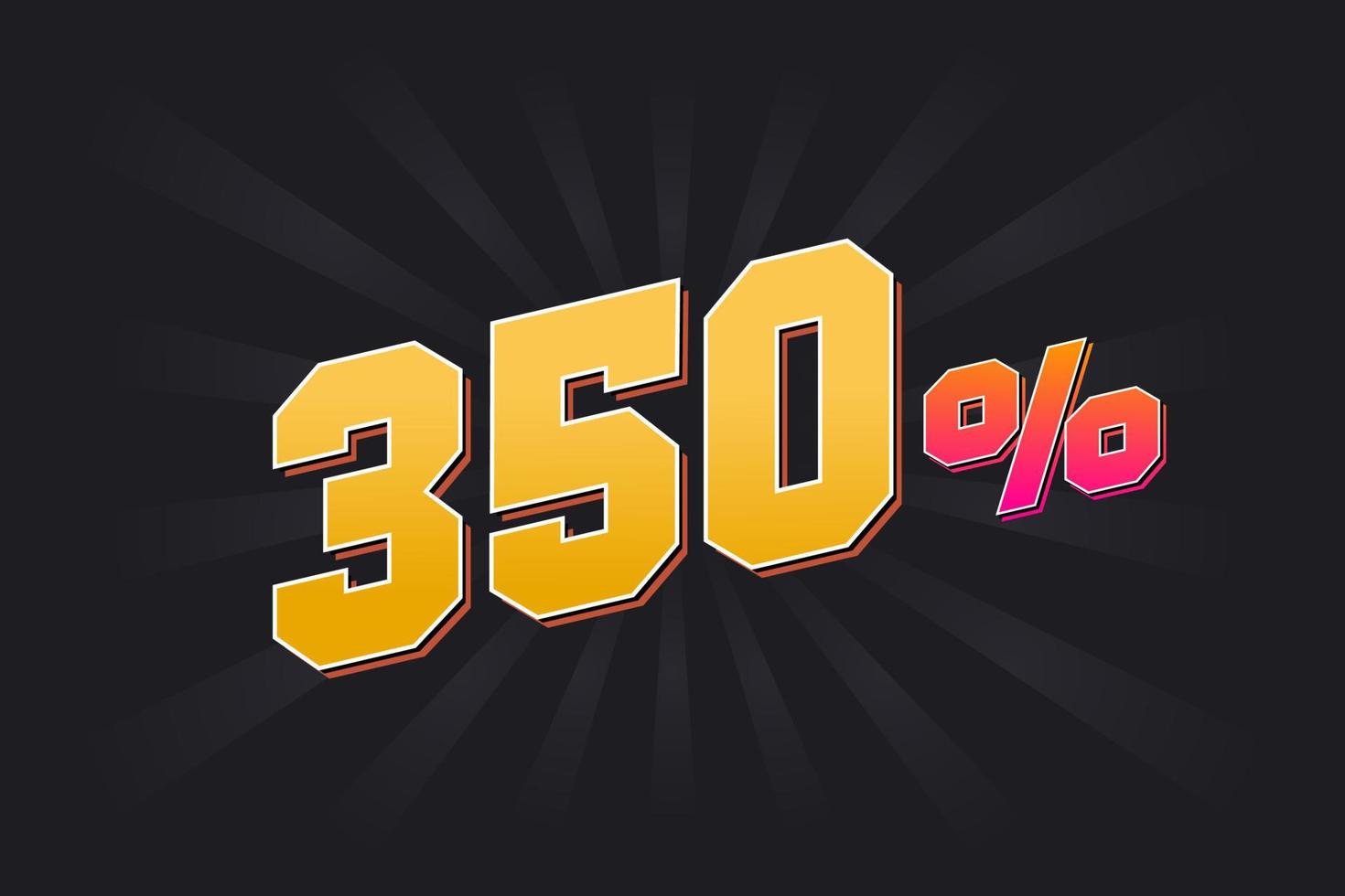 350 banner de descuento con fondo oscuro y texto amarillo. 350 por ciento de diseño promocional de ventas. vector