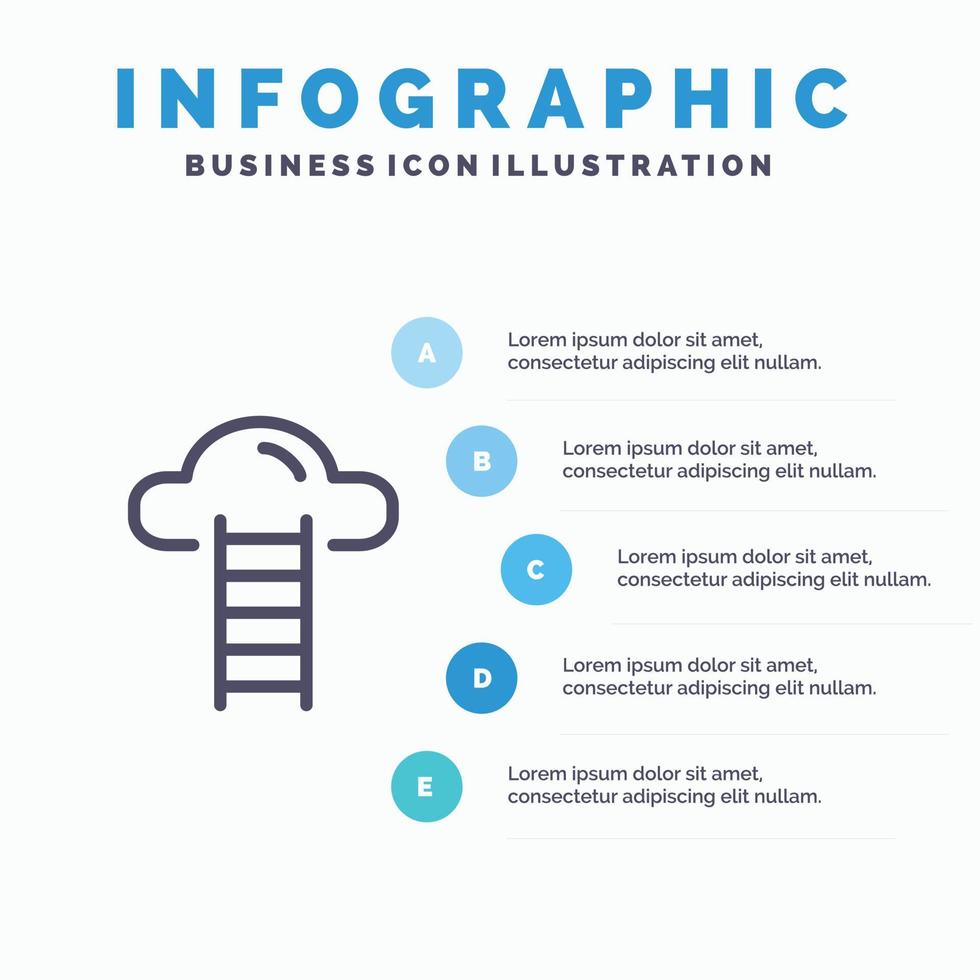 Stair Cloud User Interface Line icon with 5 steps presentation infographics Background vector