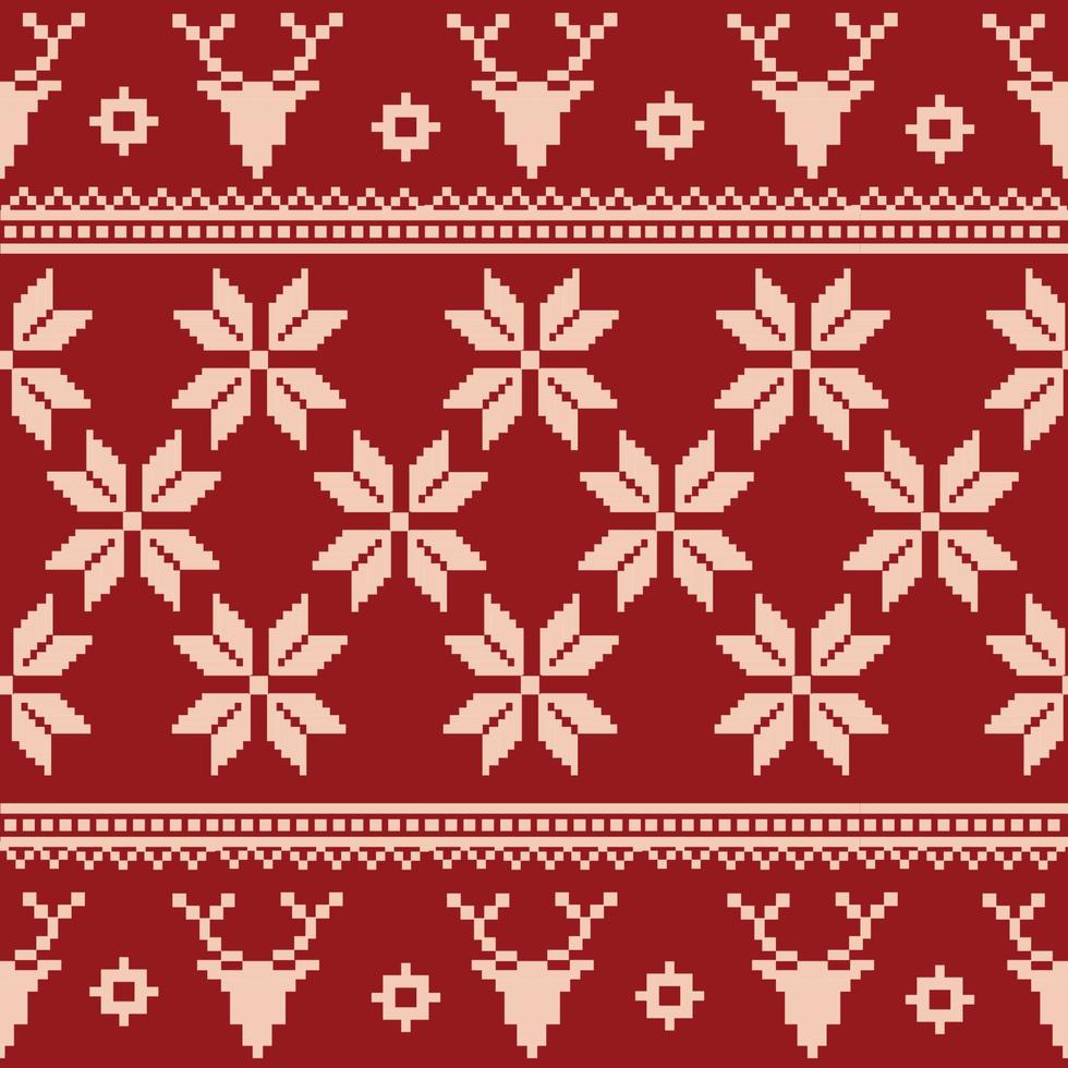 Christmas pattern with embroidered reindeer. Vector