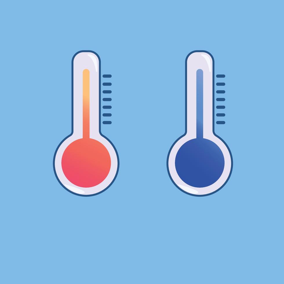 The thermometer. Set of thermometers. The thermometer in red and blue. The thermometer is warm and cold. vector