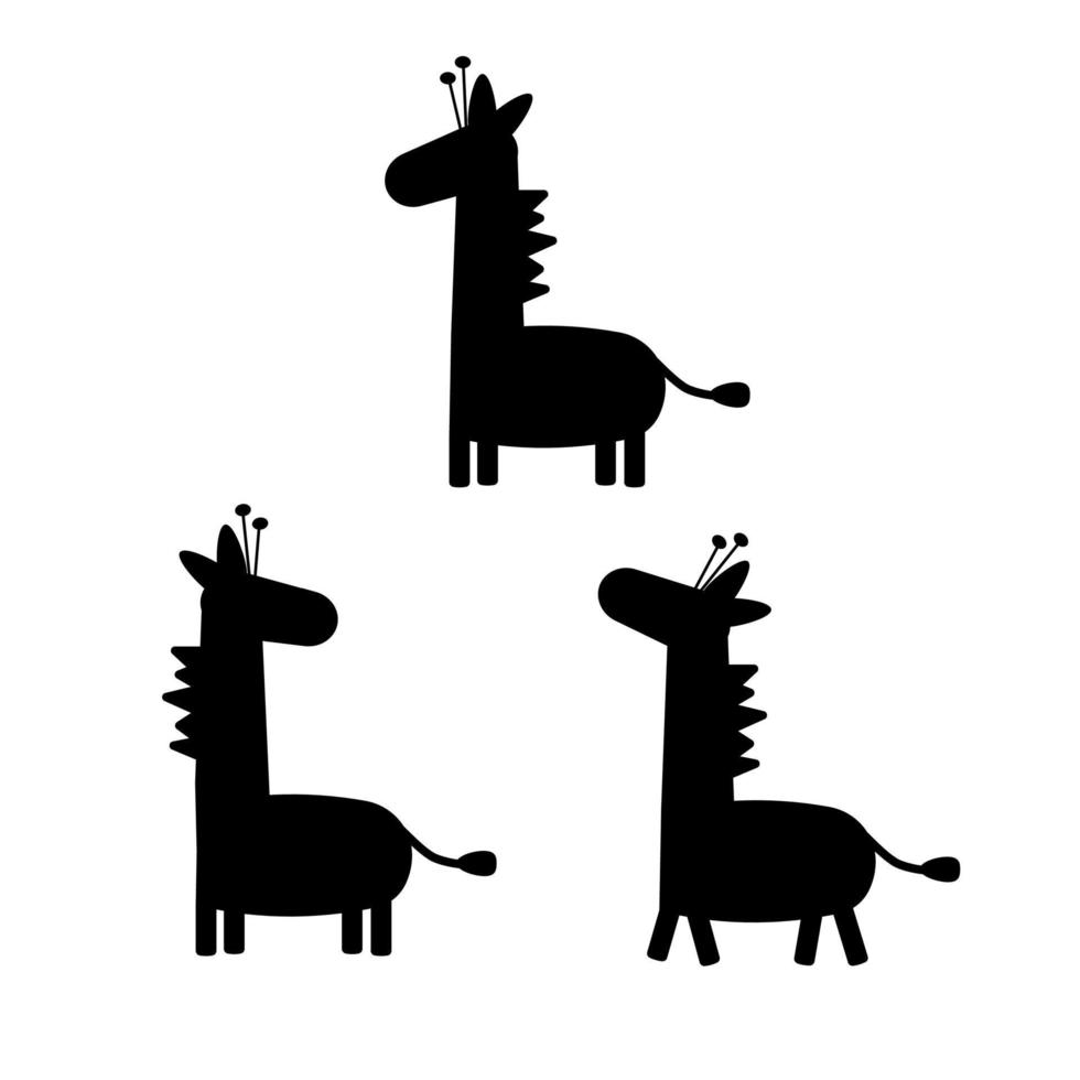 Set of silhouette cartoon giraffes boho. Vector illustration.