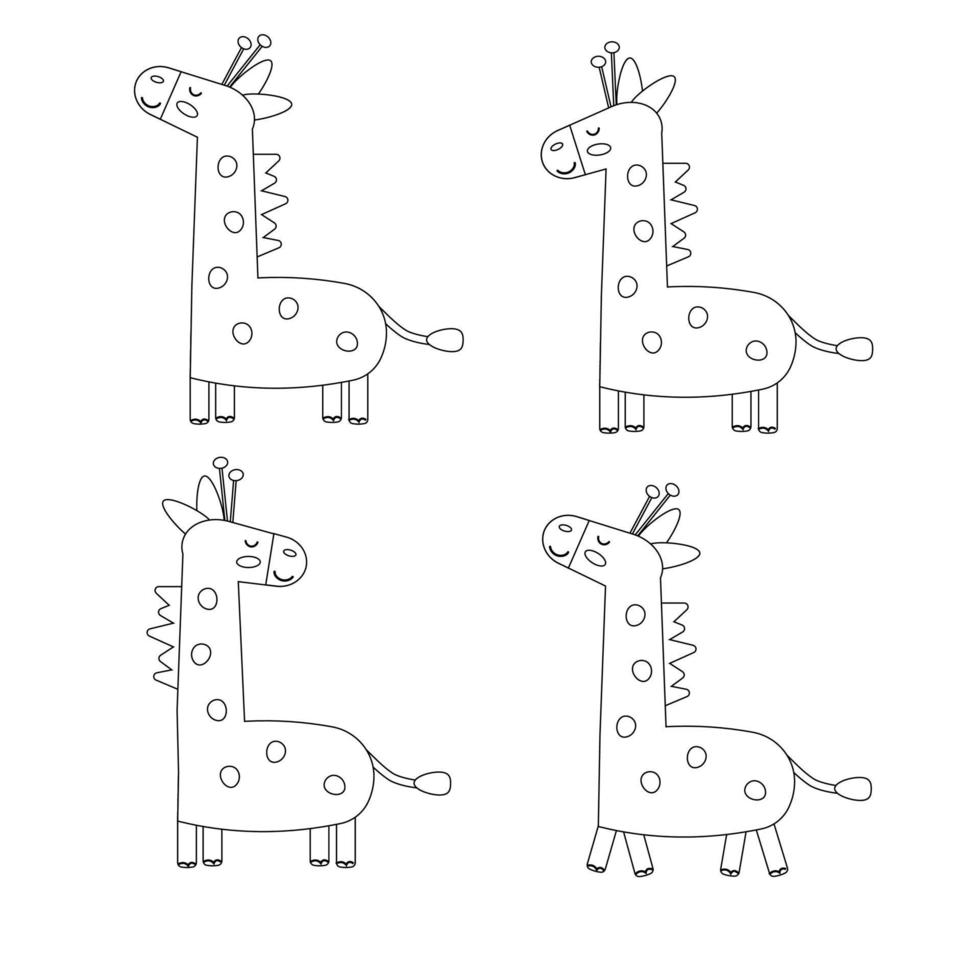 Set of cartoon giraffes boho sketch. Vector illustration