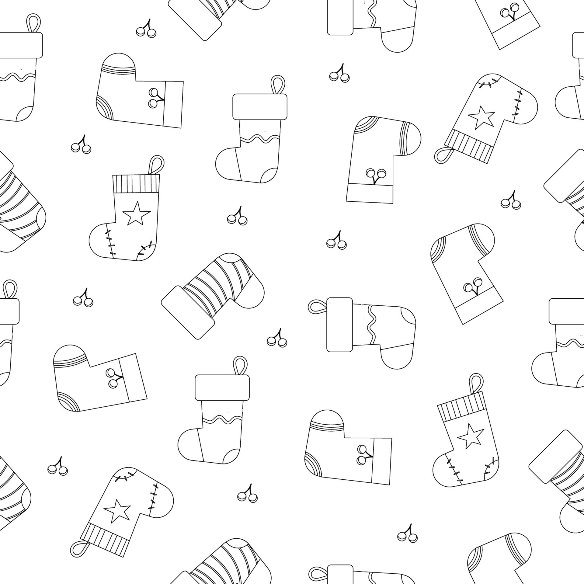 Christmas sock pattern outline black and white. Vector illustration ...
