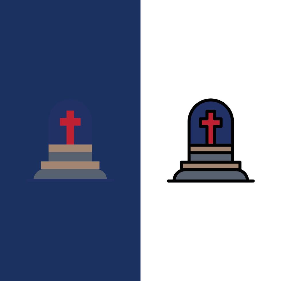 Death Grave Gravestone Rip  Icons Flat and Line Filled Icon Set Vector Blue Background