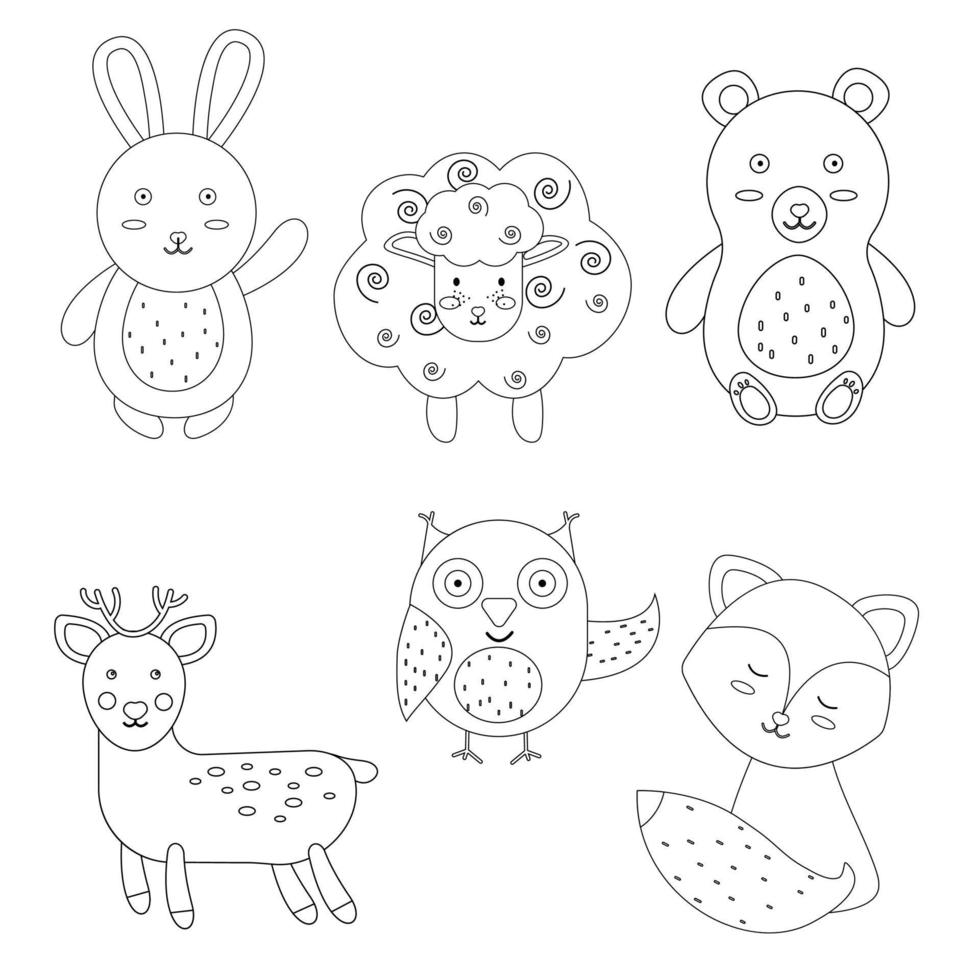 Set of character animals boho outline, line style. Baby animals. Vector illustration.