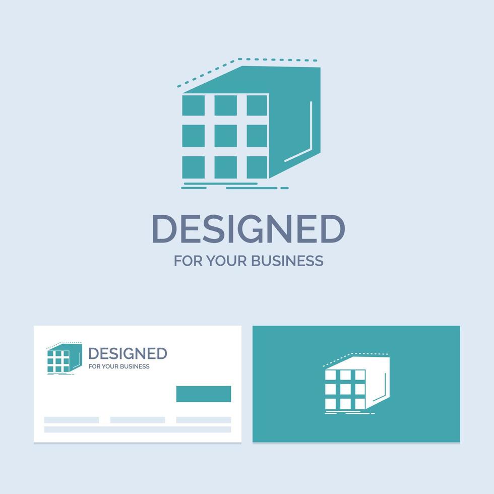 Abstract. aggregation. cube. dimensional. matrix Business Logo Glyph Icon Symbol for your business. Turquoise Business Cards with Brand logo template. vector