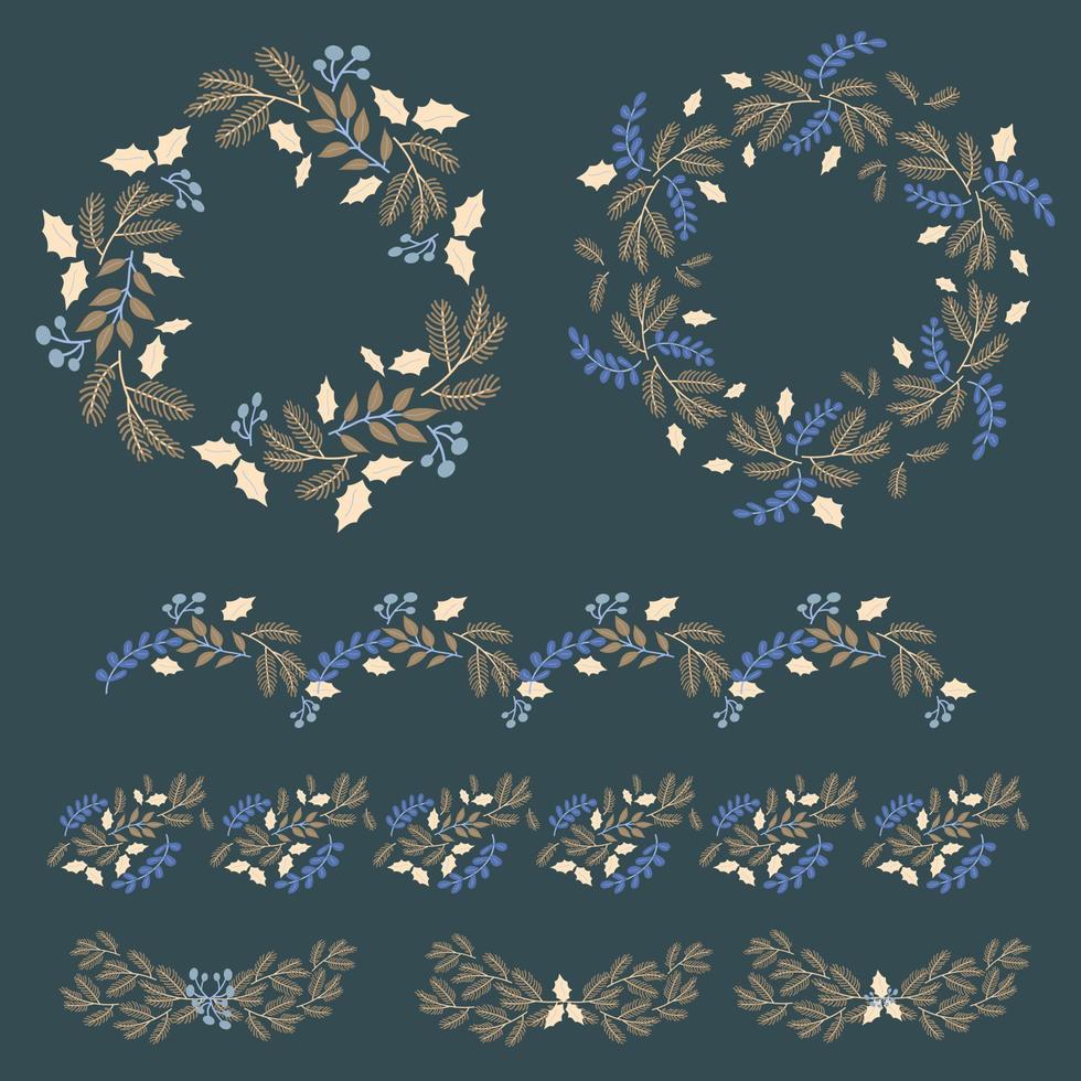 Set of Christmas wreaths, frames, borders on a dark background vector