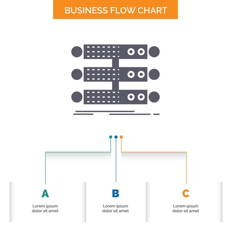server. structure. rack. database. data Business Flow Chart Design with 3 Steps. Glyph Icon For Presentation Background Template Place for text. vector