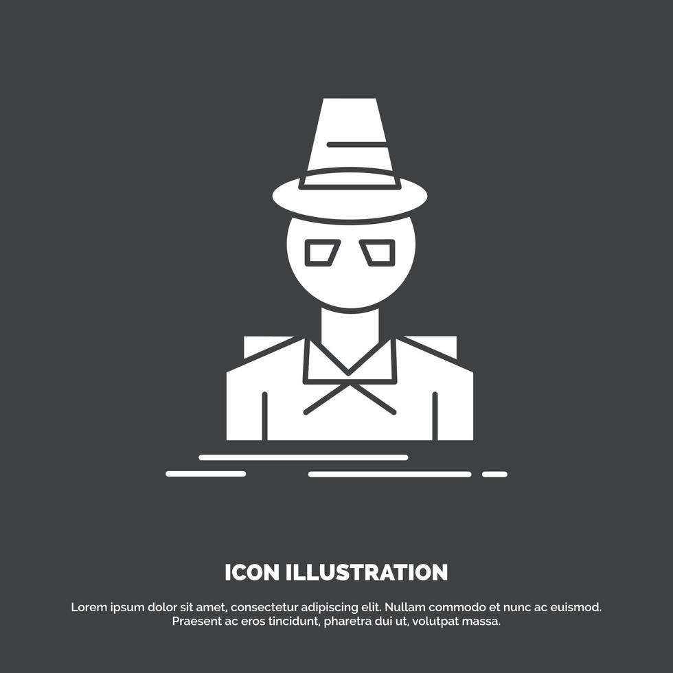 detective. hacker incógnito. espiar. icono de ladrón. símbolo de vector de glifo para ui y ux. sitio web o aplicación móvil