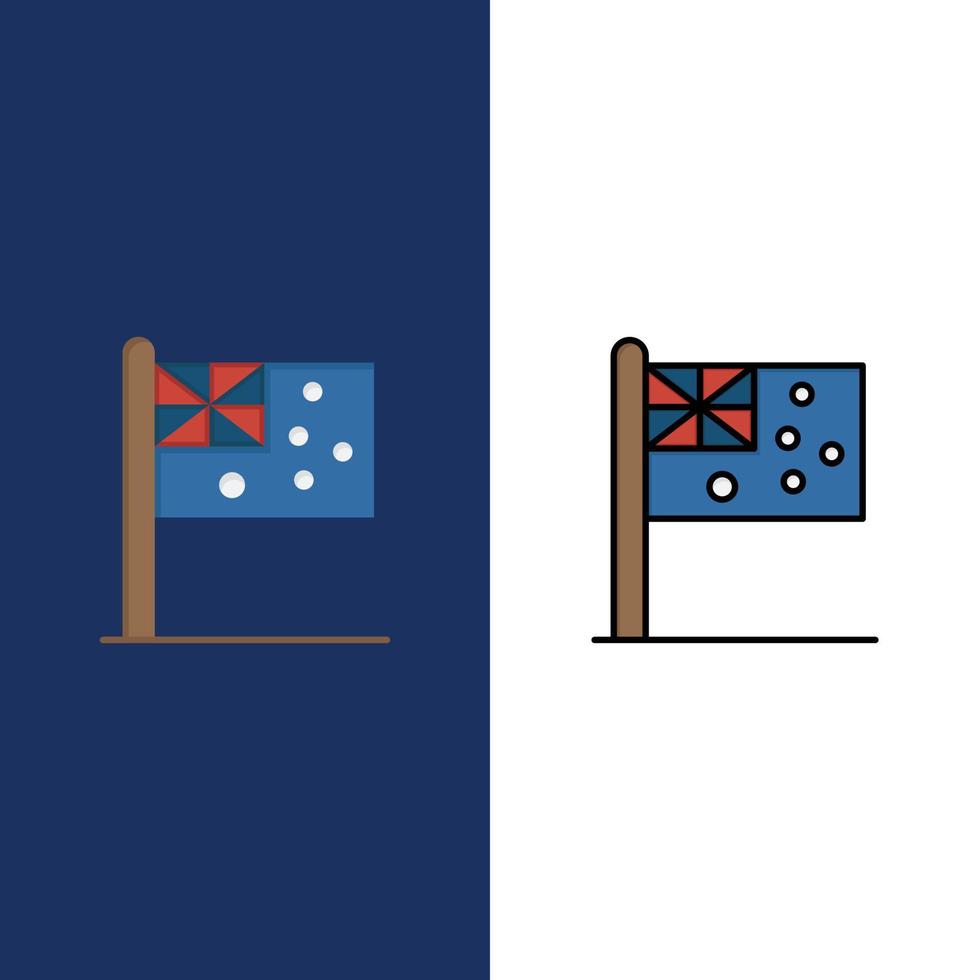 australia país bandera nación iconos plano y línea llena conjunto de iconos vector fondo azul